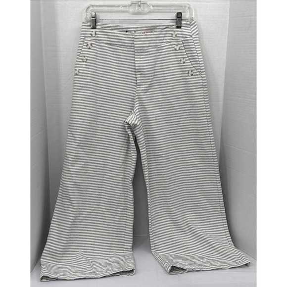 Merona Womens 4 Nautical Stripe Wide Leg Pants Preppy Beach Ocean Lagenlook Boho - Picture 6 of 10